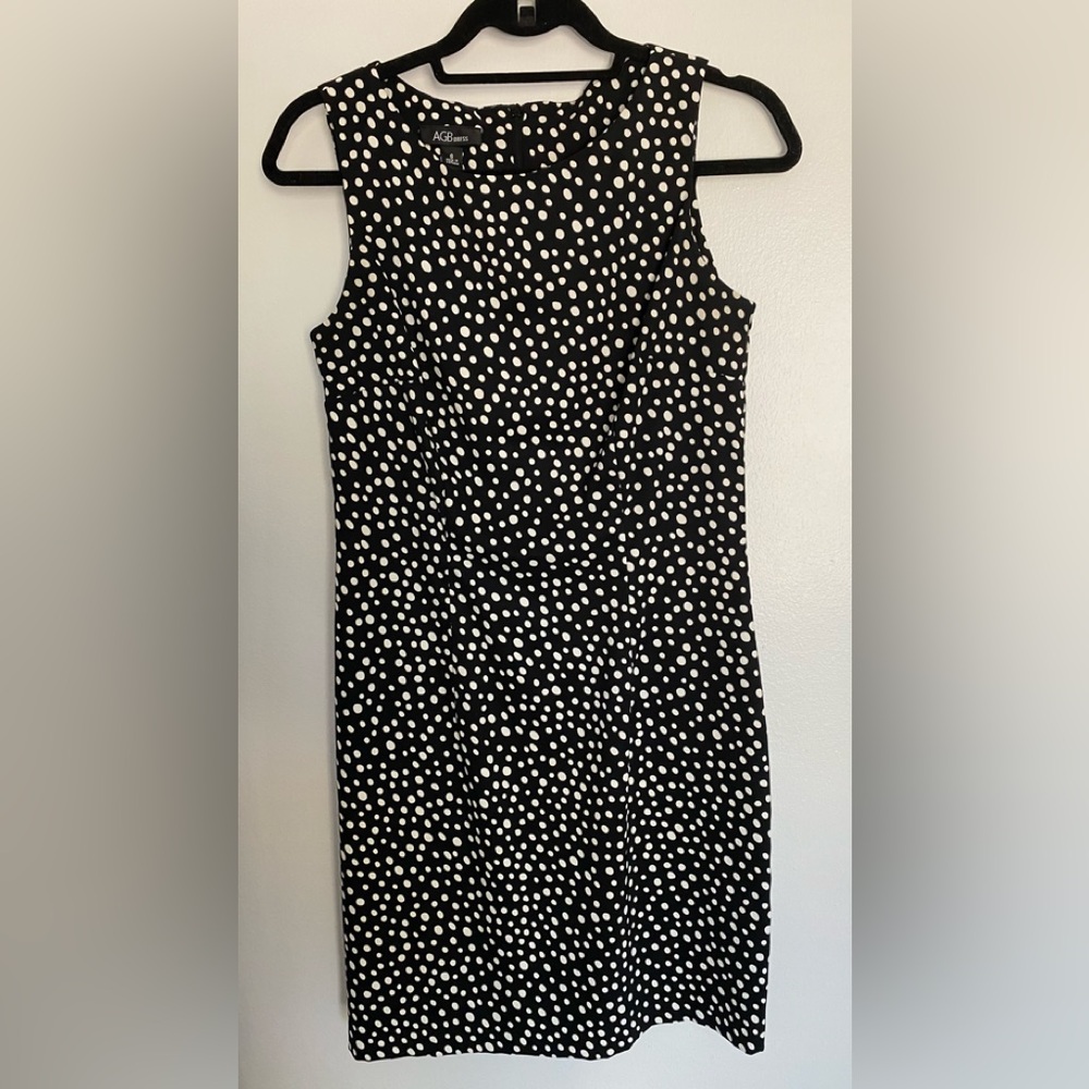 AGB Black Sleeveless Midi Dress with White Polka Dots